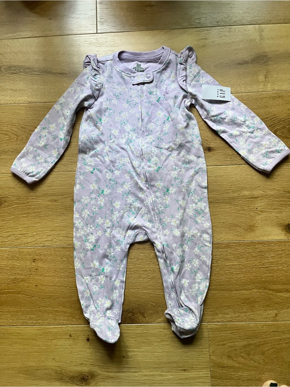 GAP Lavender Floral Ruffle-Shoulder Footed One-Piece